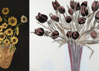 Ukrainian Sunflowers, 2023 (left); Black Tulips, 2020 (right)