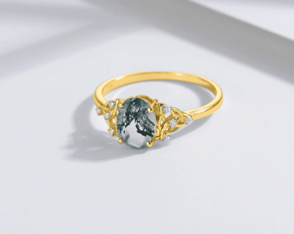 How to Choose a Luxurious and Exquisite 14K Gold Ring The Elegant Fusion of Moss Agate and Personalized Celtic Knot (2)