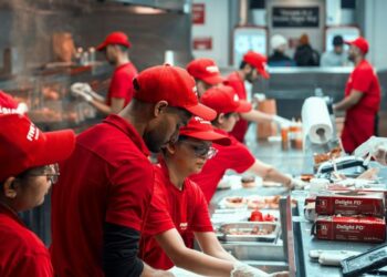fast food workers preparing meals to serve